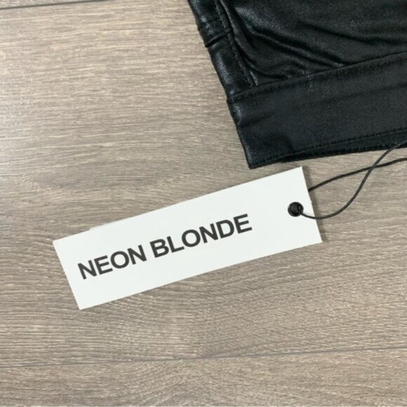 Free People Neon Blonde Chaser Mini Skirt Black Leather Waxed Denim High Waist - Picture 12 of 14